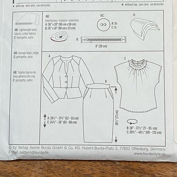 Burda sewing pattern #7321 coordinates jacket top skirt UNCUT size US 8-20 - Picture 7 of 7